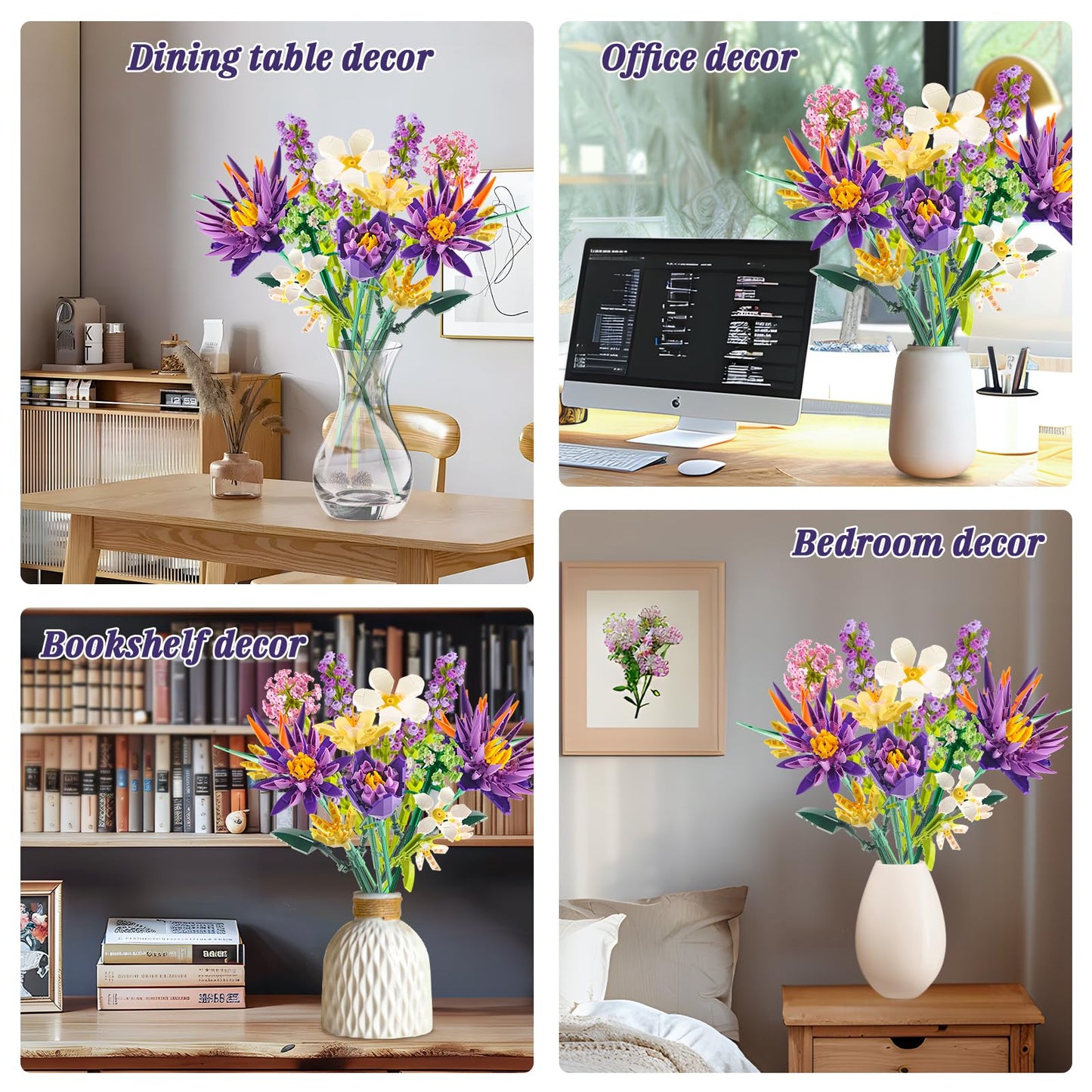 GoStock Flower Bouquet Building Set – 891 PCS DIY Blooms for Home & Office Decor (Birds of Paradise & Water Lily)