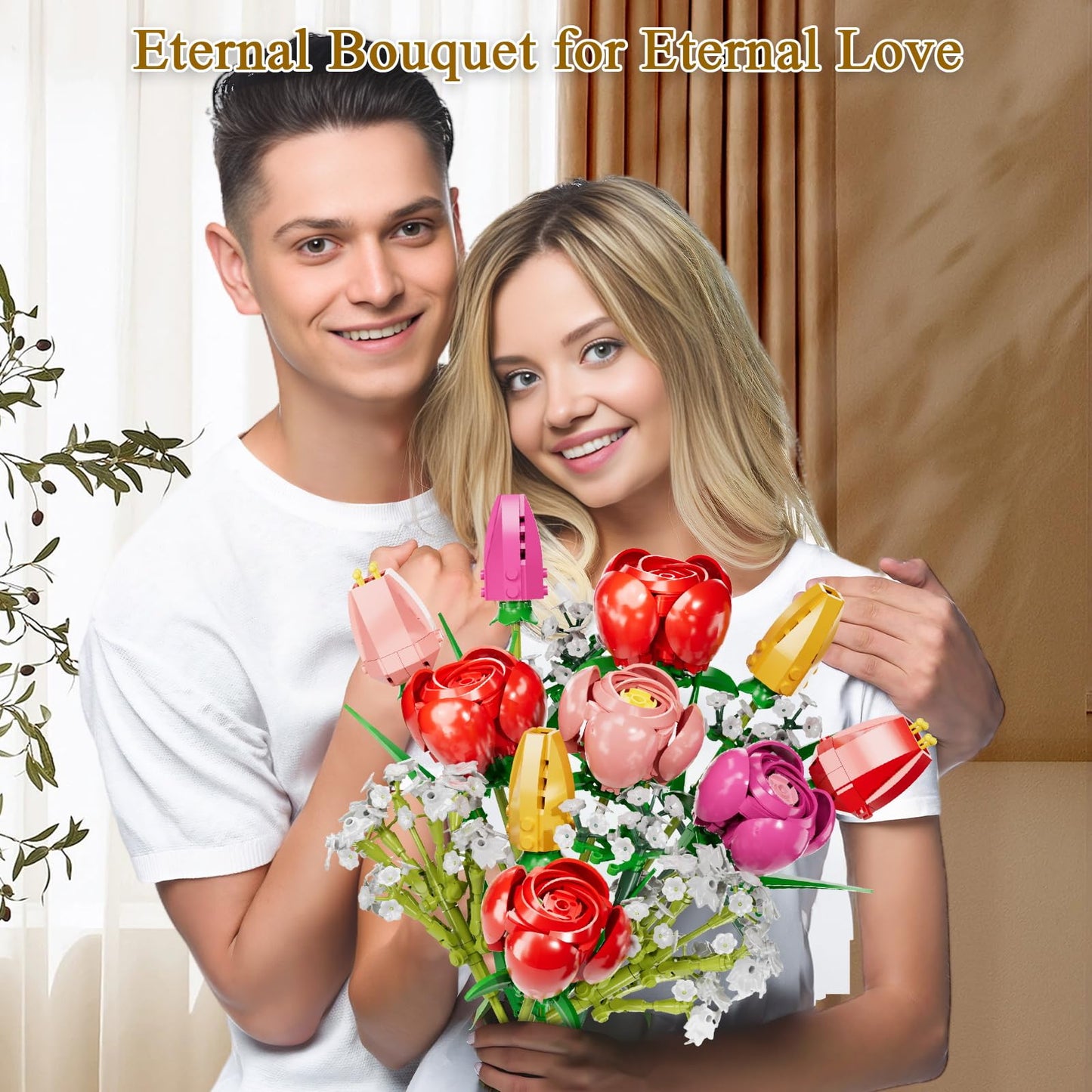 GoStock Flower Bouquet Building Set — Rose & Tulip DIY Kit for Adults & Kids