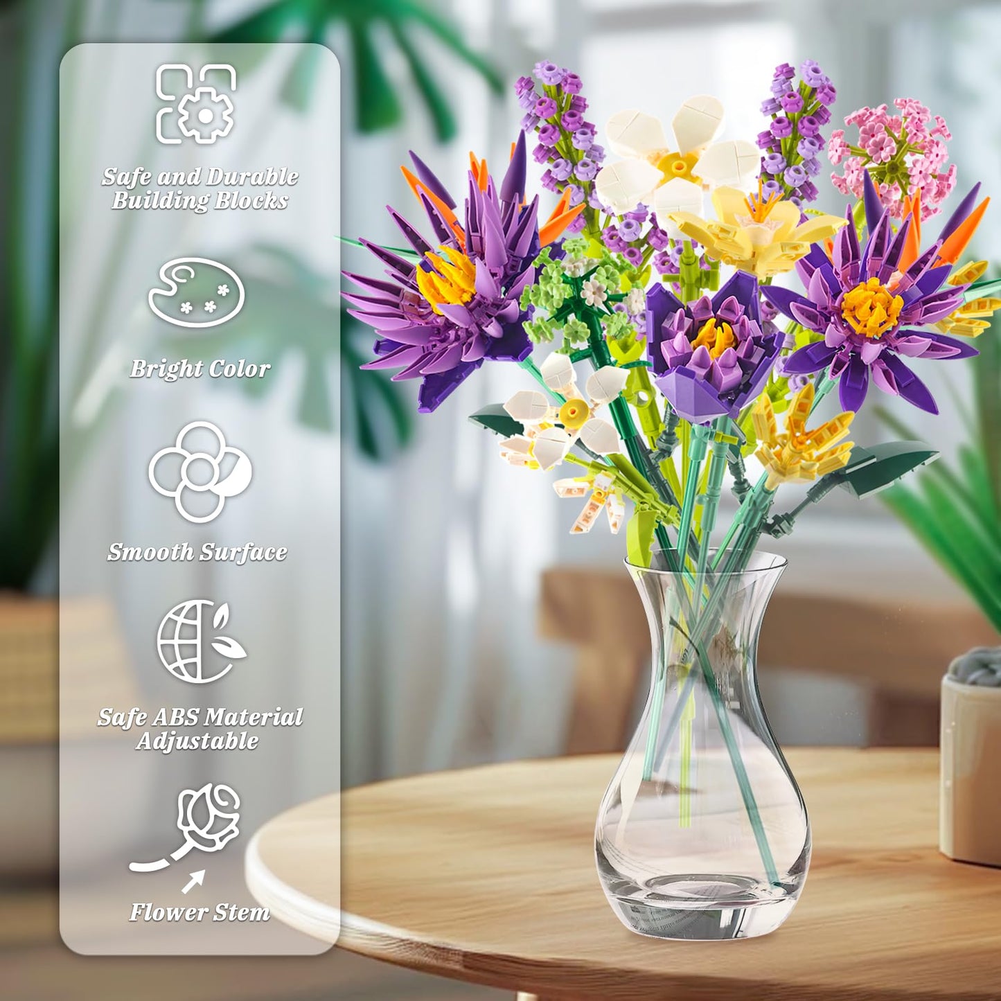 GoStock Flower Bouquet Building Set – 891 PCS DIY Blooms for Home & Office Decor (Birds of Paradise & Water Lily)