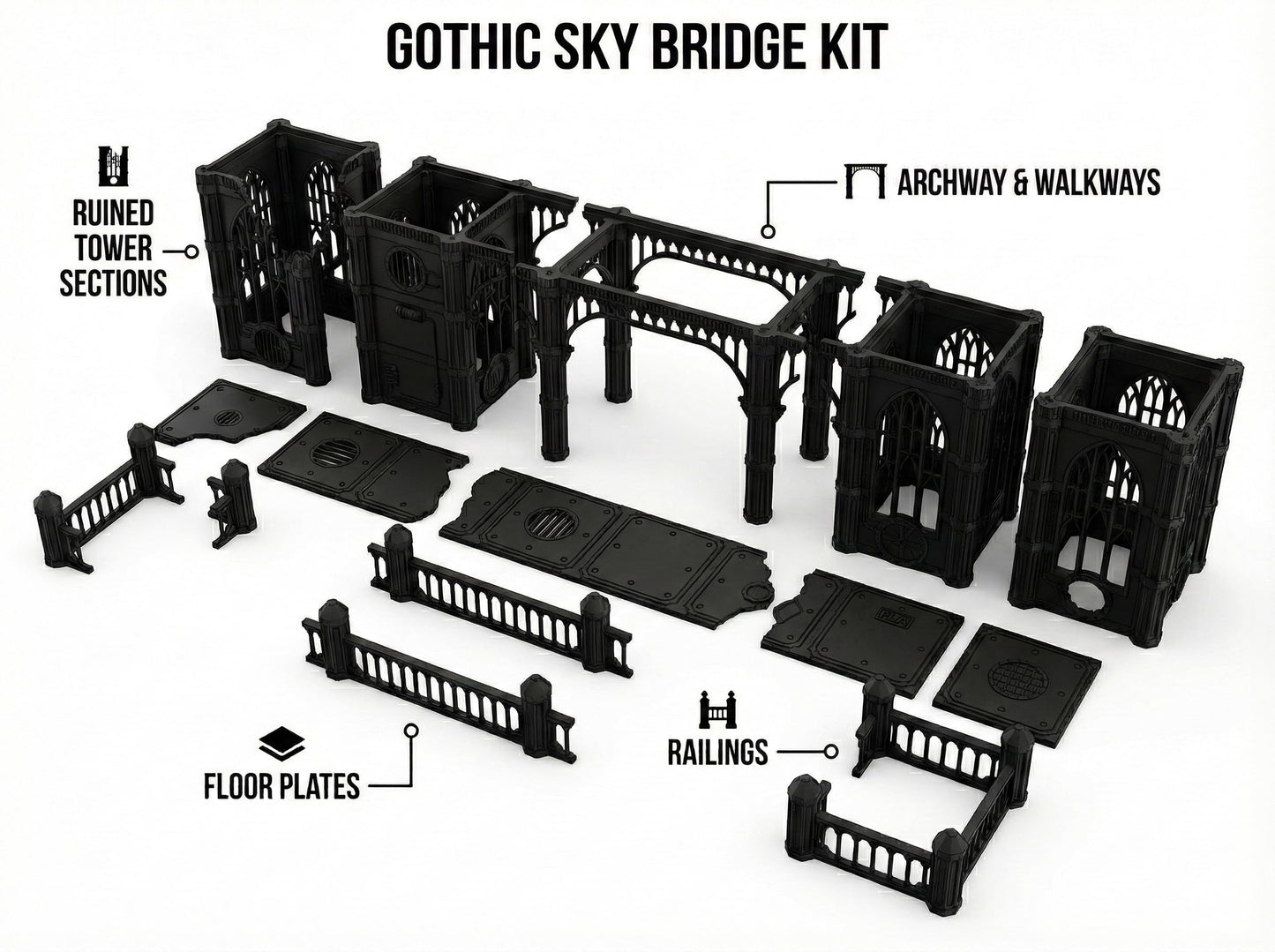Gothic Sector Terrain Set – 28mm Scale Buildings & Scatter for 2000-Point Warhammer 40k Games (Gothic Sky Bridge)