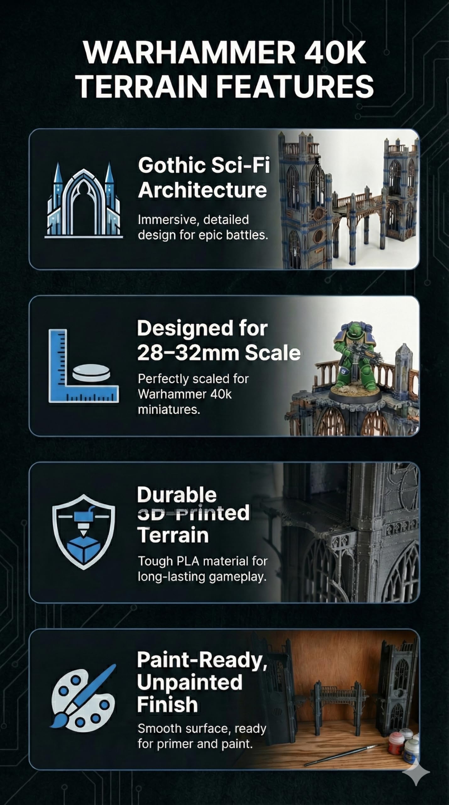 Gothic Sector Terrain Set – 28mm Scale Buildings & Scatter for 2000-Point Warhammer 40k Games (Gothic Sky Bridge)