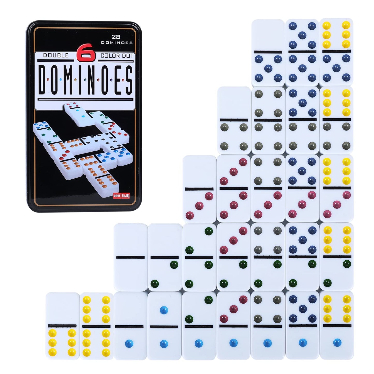 GOTHINK Double Six Dominoes Set with Tin Box – 28 Colorful Domino Tiles for 2-4 Players