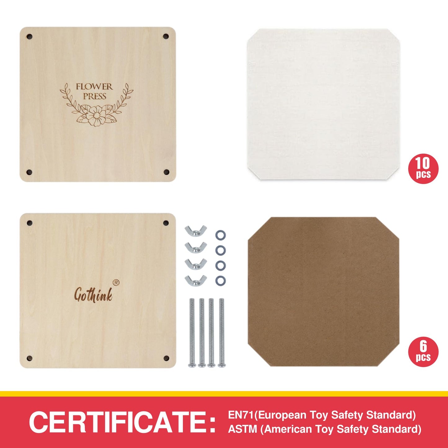 GOTHINK Flower Press Kit - 6 Layers, 6x6 Inches, DIY Dried Flowers & Leaves