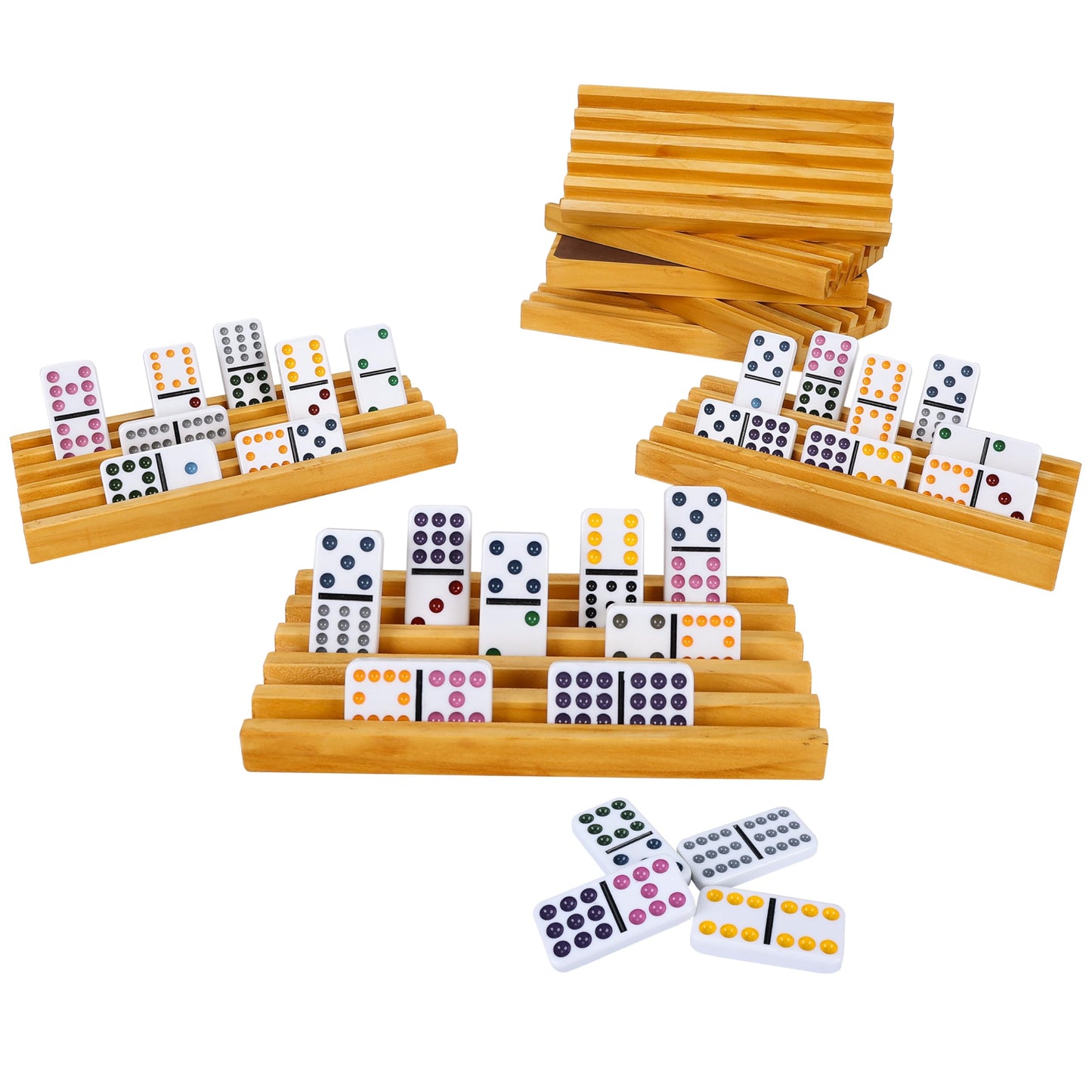 GOTHINK Mexican Train Dominoes Set – Double 12, Family Board Game with Trains, Racks & Wooden Case