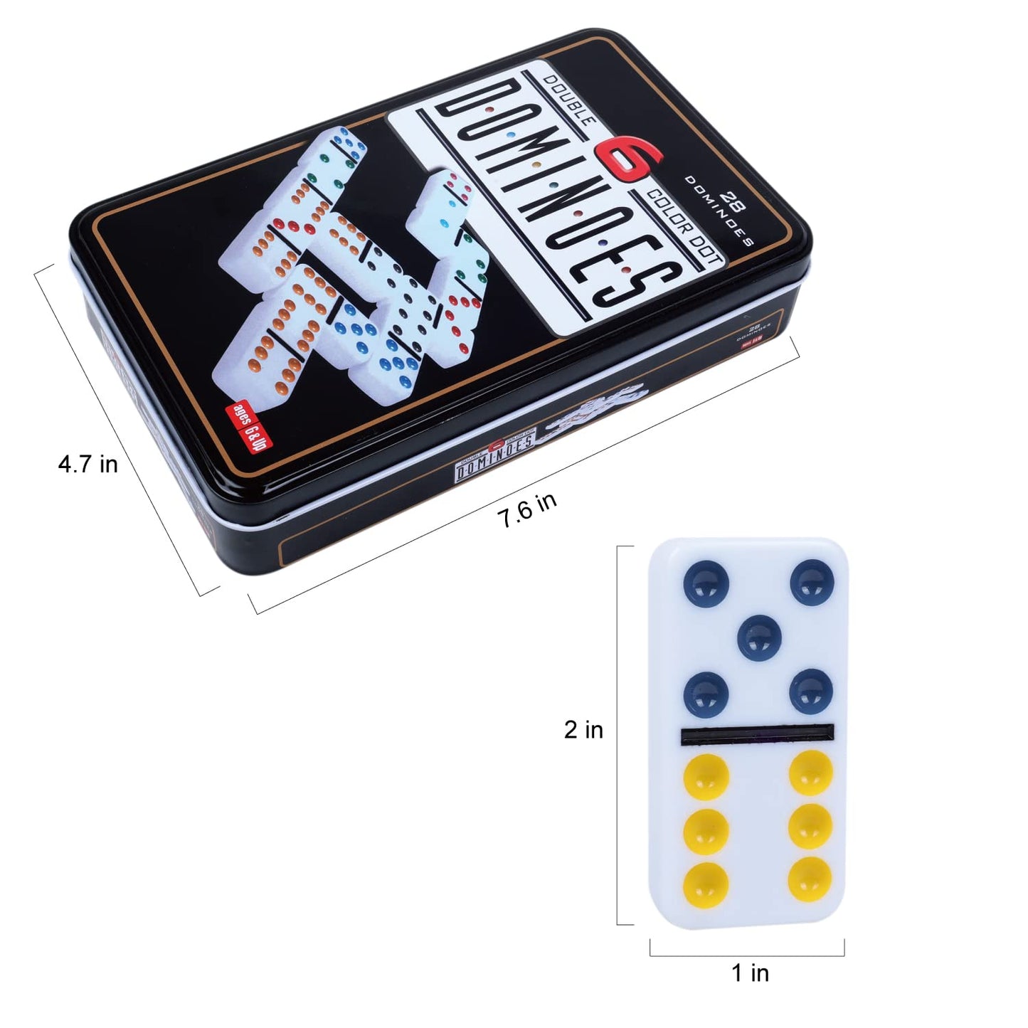 GOTHINK Double Six Dominoes Set with Tin Box – 28 Colorful Domino Tiles for 2-4 Players
