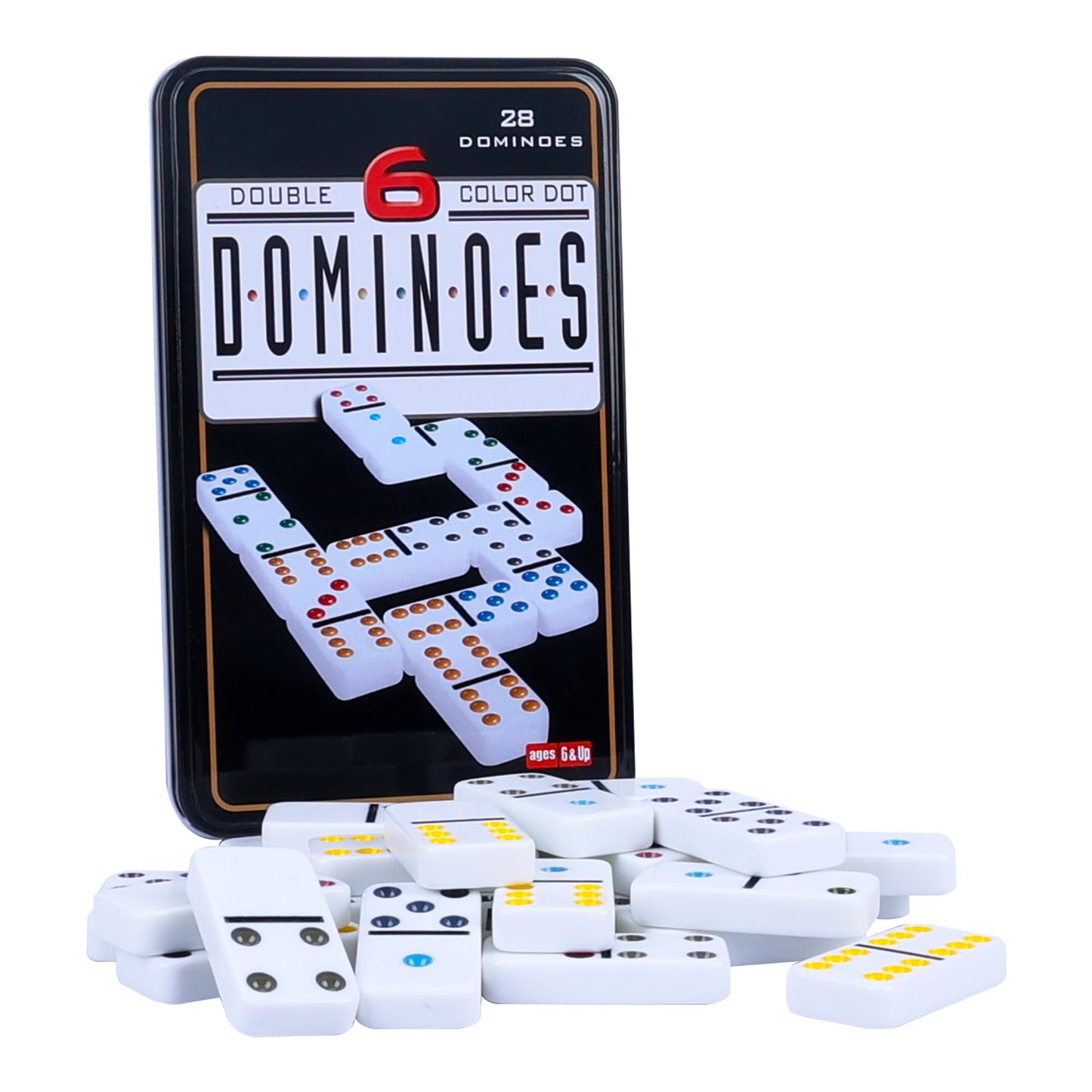 GOTHINK Double Six Dominoes Set with Tin Box – 28 Colorful Domino Tiles for 2-4 Players