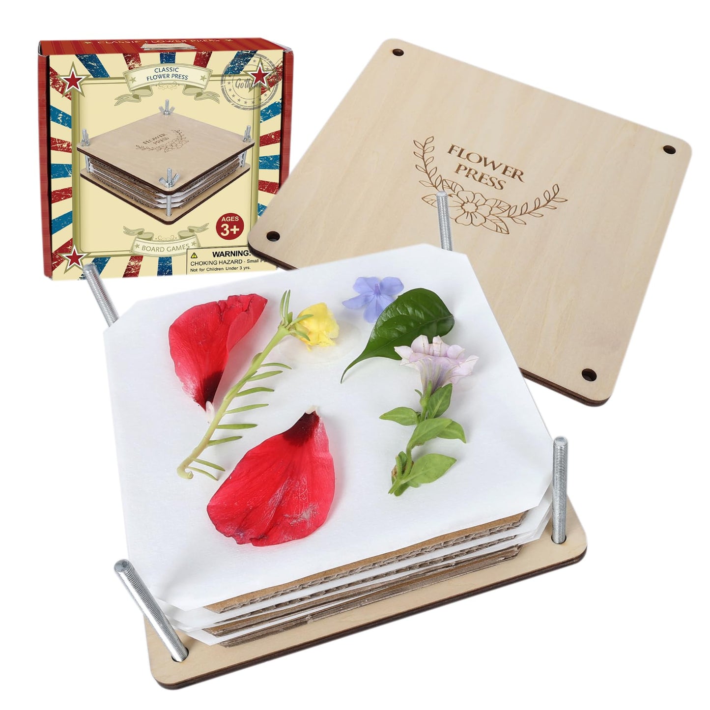 GOTHINK Flower Press Kit - 6 Layers, 6x6 Inches, DIY Dried Flowers & Leaves