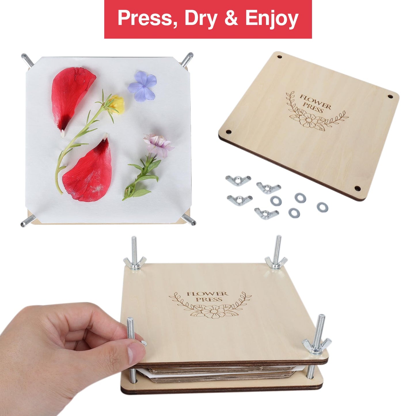 GOTHINK Flower Press Kit - 6 Layers, 6x6 Inches, DIY Dried Flowers & Leaves
