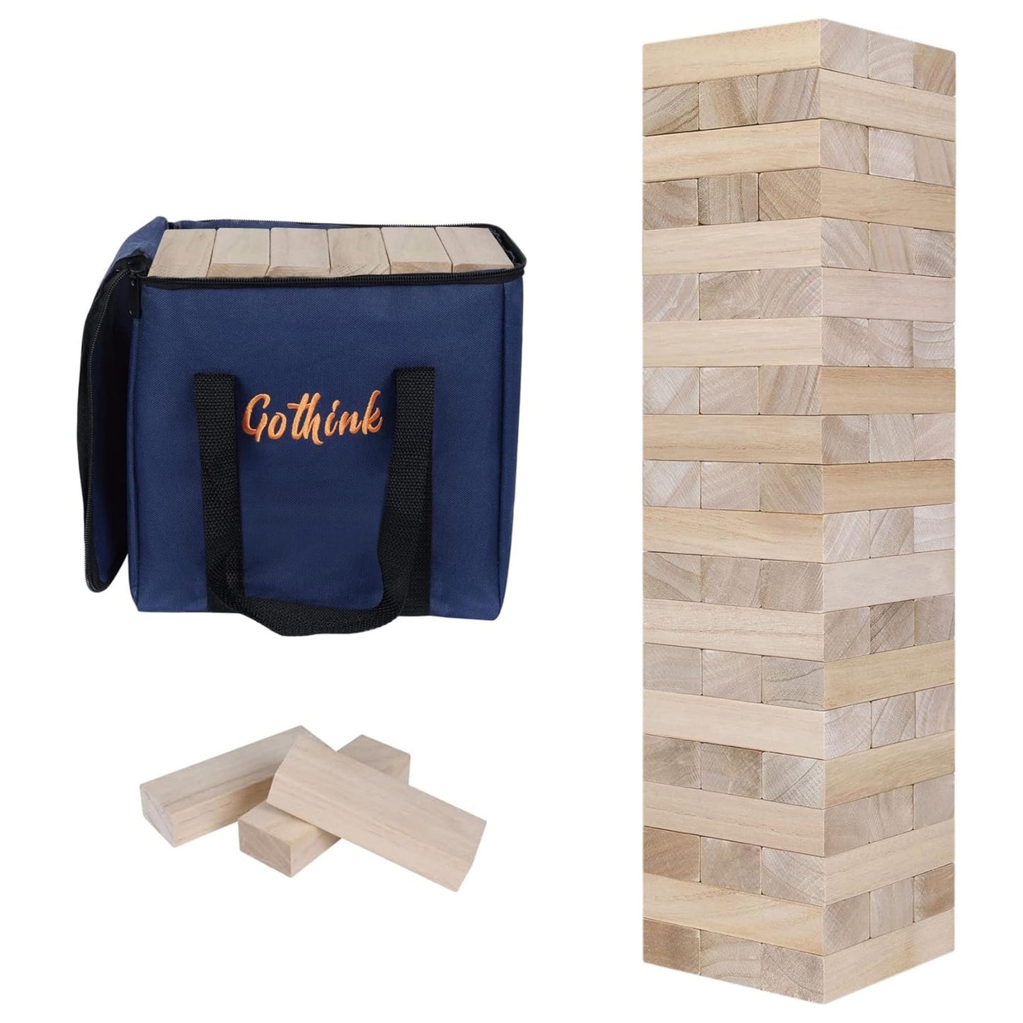 GOTHINK Giant Tumble Tower Game – 60 Jumbo Blocks, Carry Case, Outdoor Family Fun