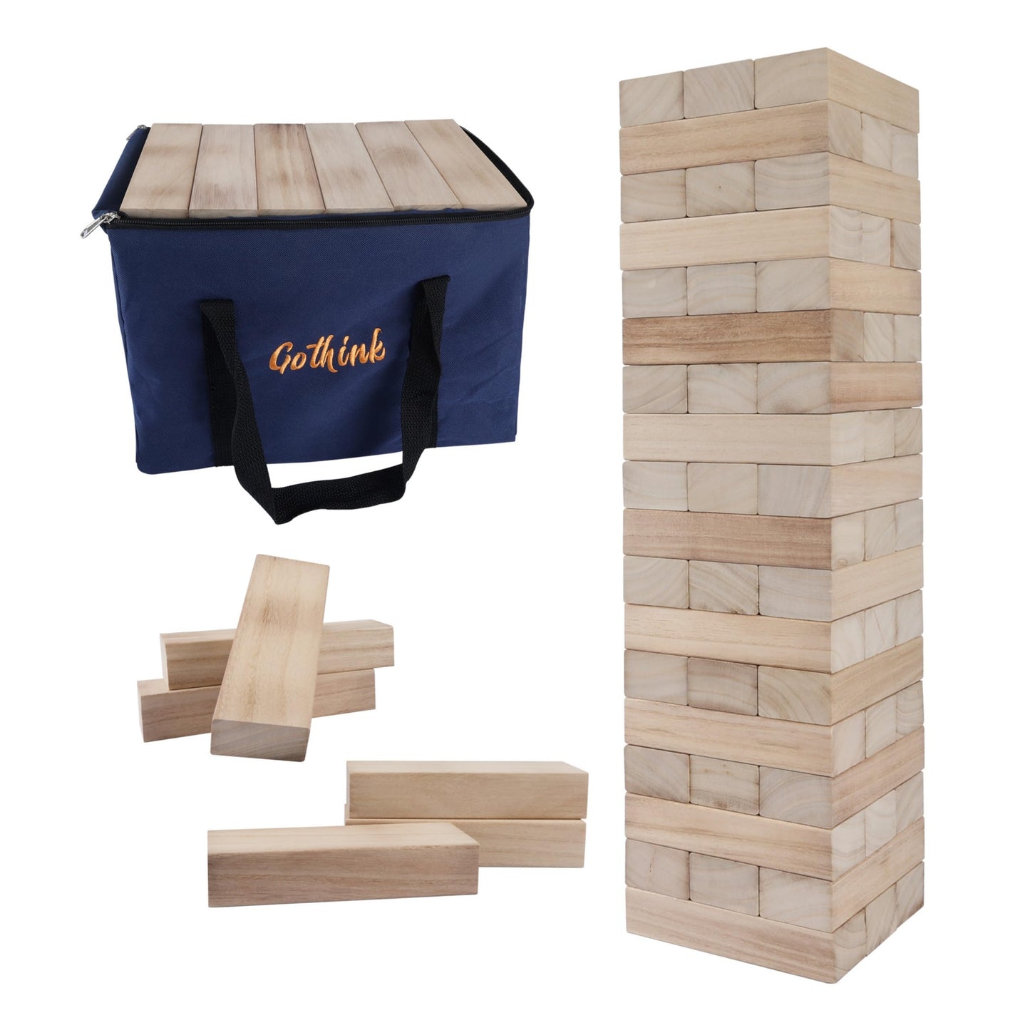 GOTHINK Giant Tumble Tower Game – Large Outdoor Wooden Stack Blocks with Carry Case (54pcs)