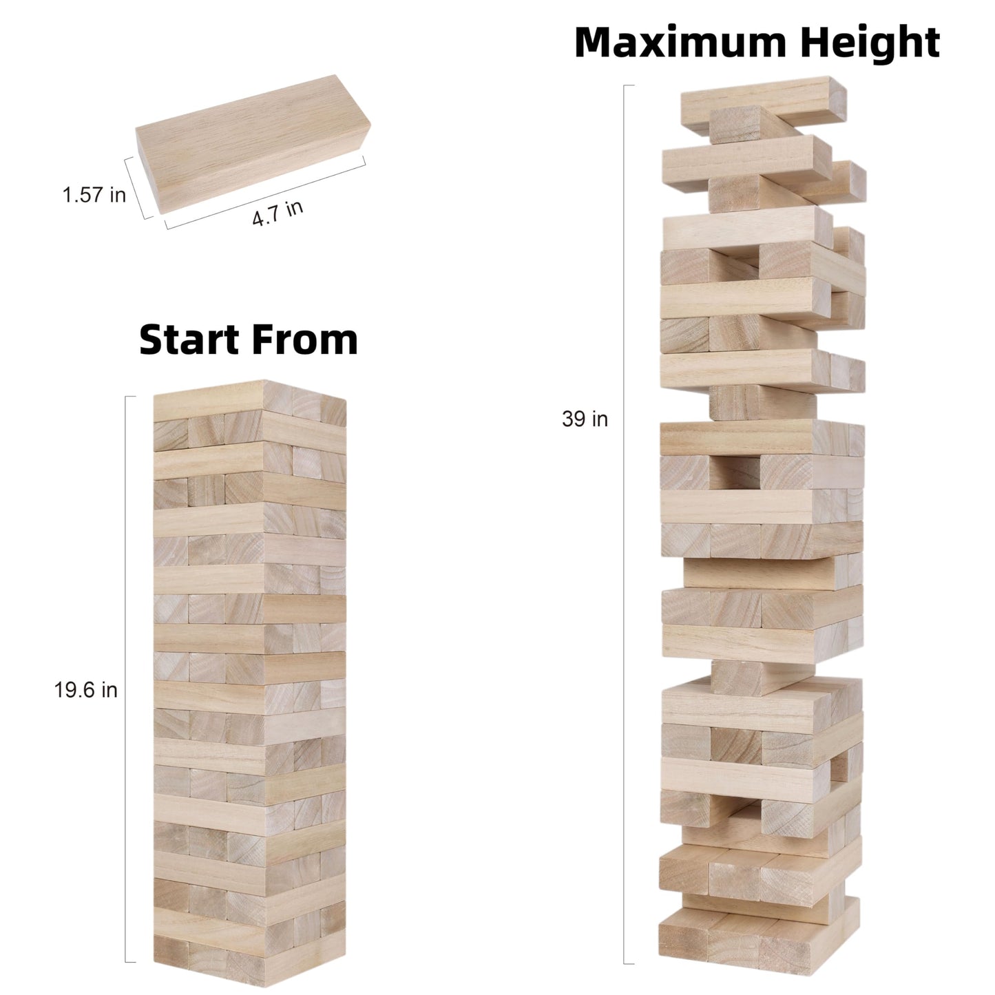 GOTHINK Giant Tumble Tower Game – 60 Jumbo Blocks, Carry Case, Outdoor Family Fun