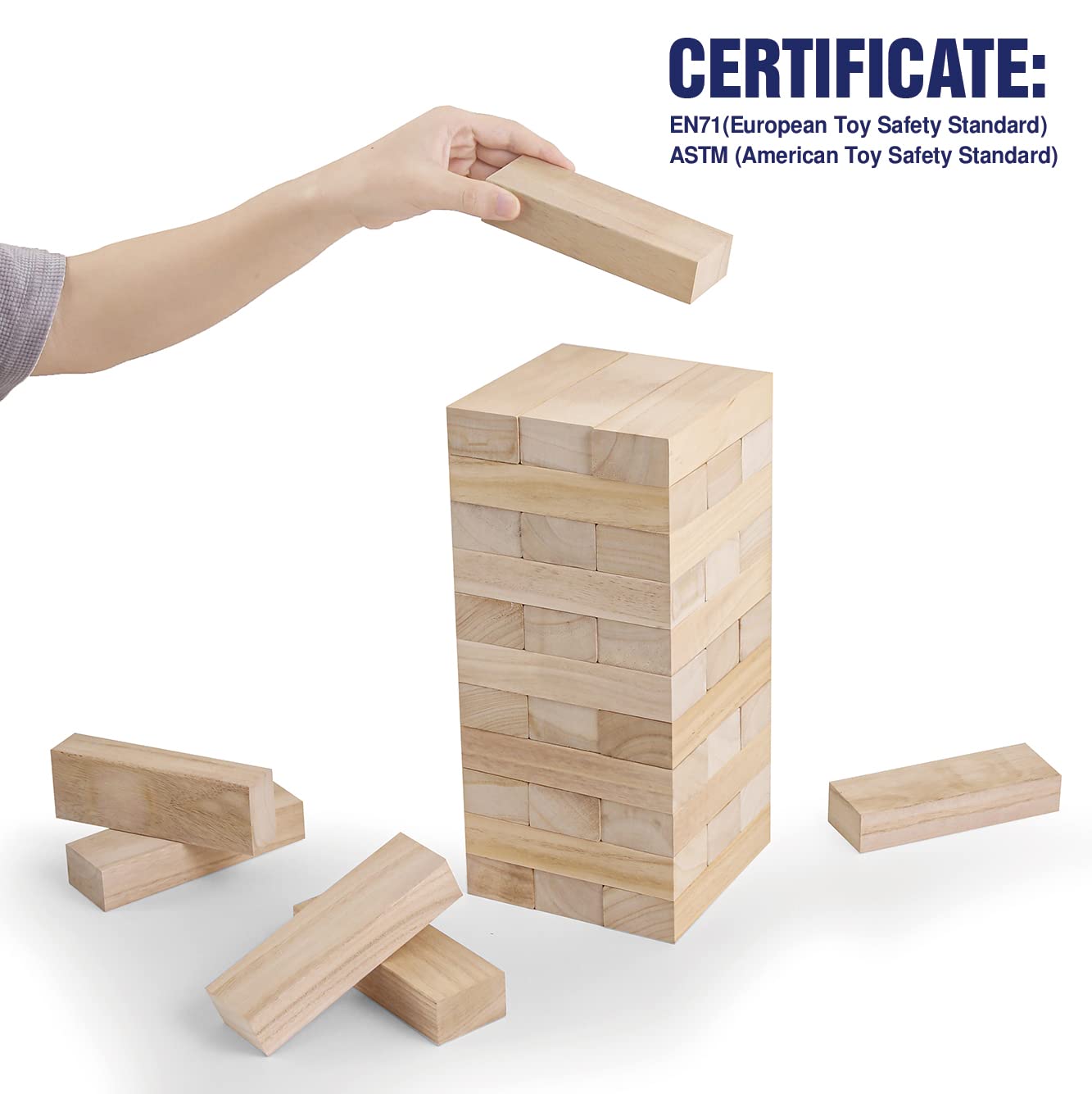 GOTHINK Giant Tumble Tower Game – Large Outdoor Wooden Stack Blocks with Carry Case (54pcs)