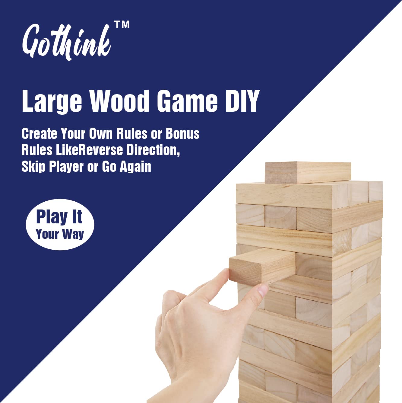 GOTHINK Giant Tumble Tower Game – Large Outdoor Wooden Stack Blocks with Carry Case (54pcs)