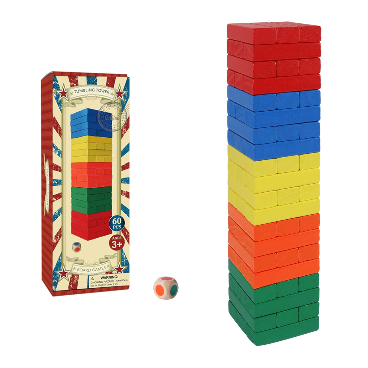 GOTHINK Wooden Blocks Stacking Game — 60 Pieces with Storage Box | Montessori Toy for Kids