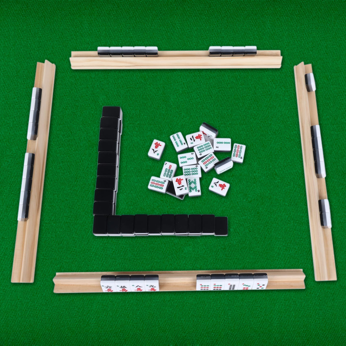GOTHINK 4-Pack Wooden Mahjong Tray Racks for Mahjong & Mexican Train