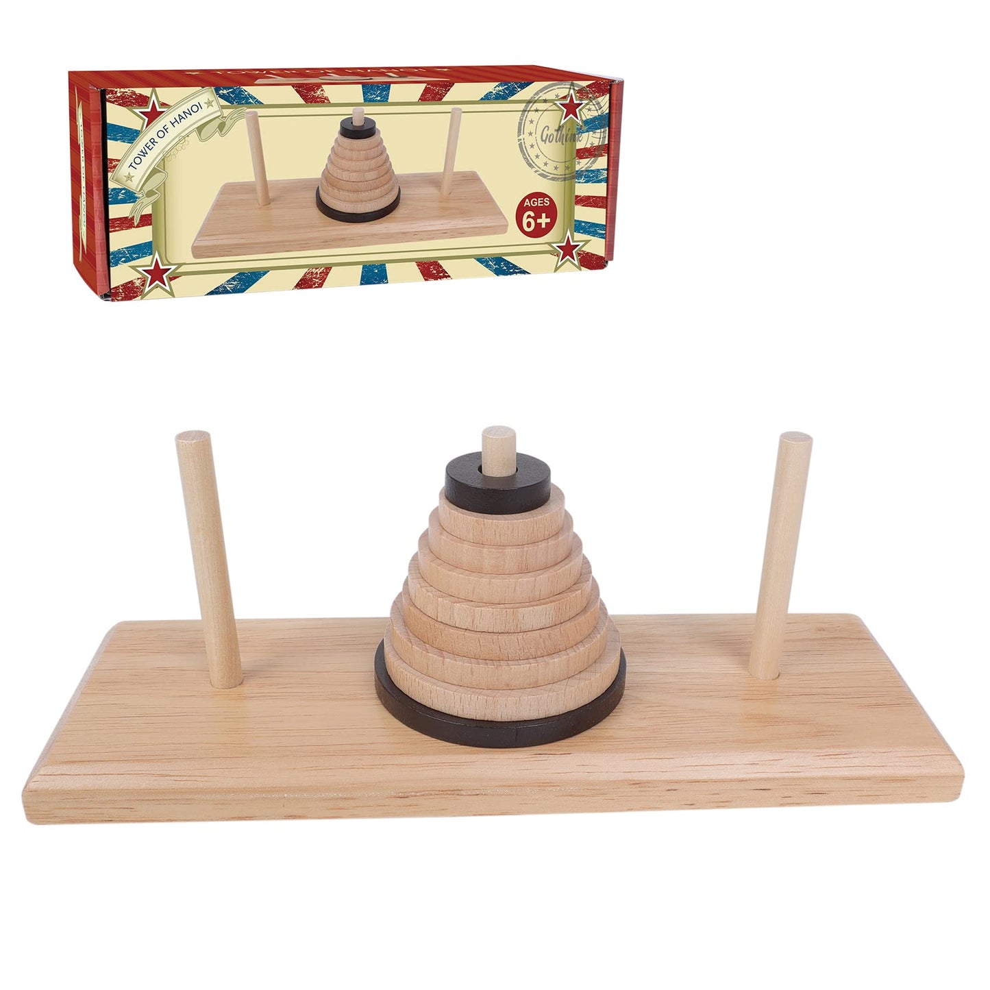 Gothink Wooden Nine-Storey Tower of Hanoi – Logic Puzzle for All Ages