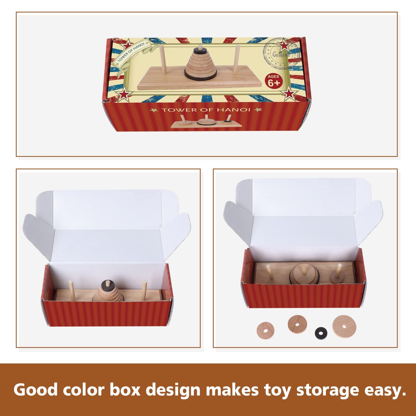 Gothink Wooden Nine-Storey Tower of Hanoi – Logic Puzzle for All Ages