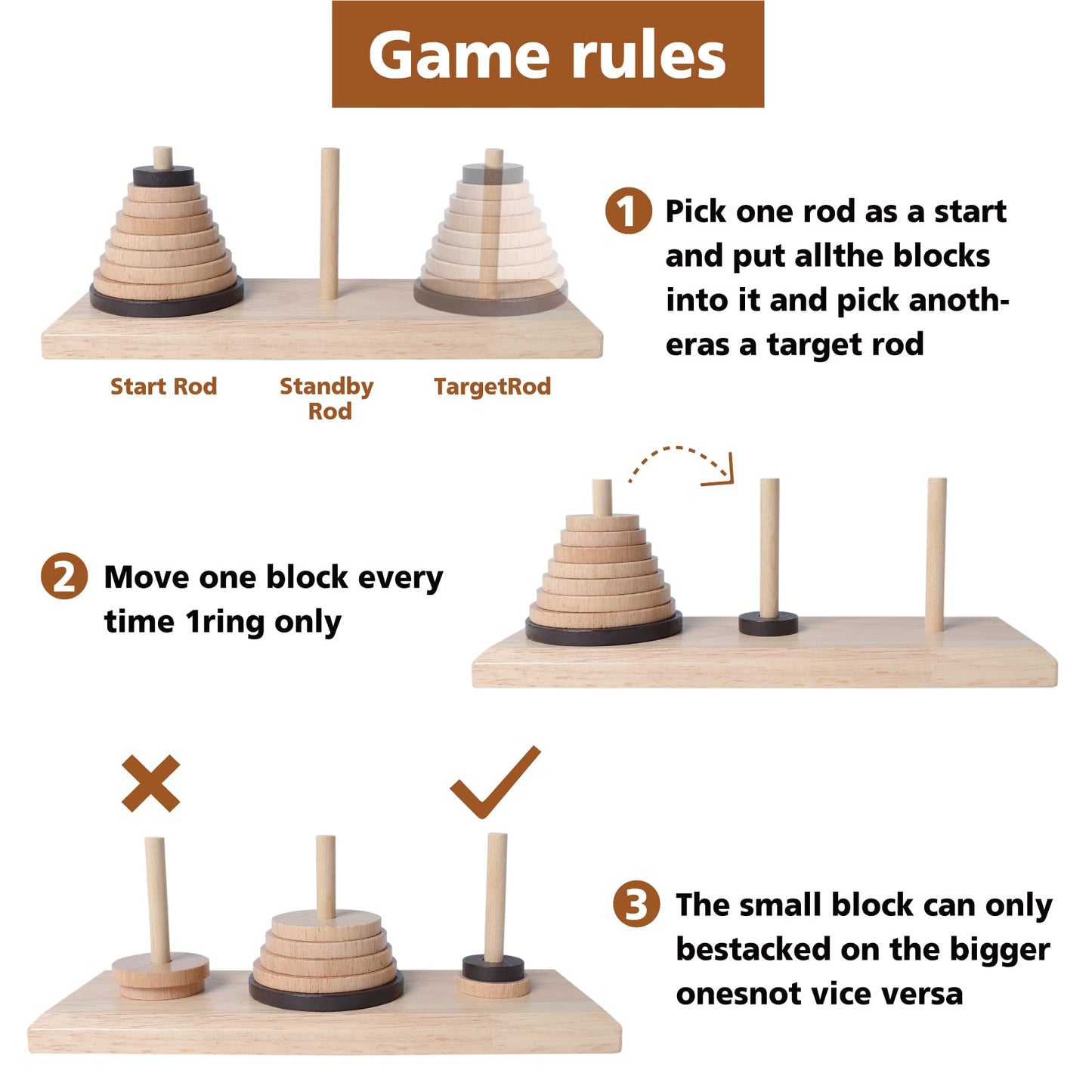 Gothink Wooden Nine-Storey Tower of Hanoi – Logic Puzzle for All Ages