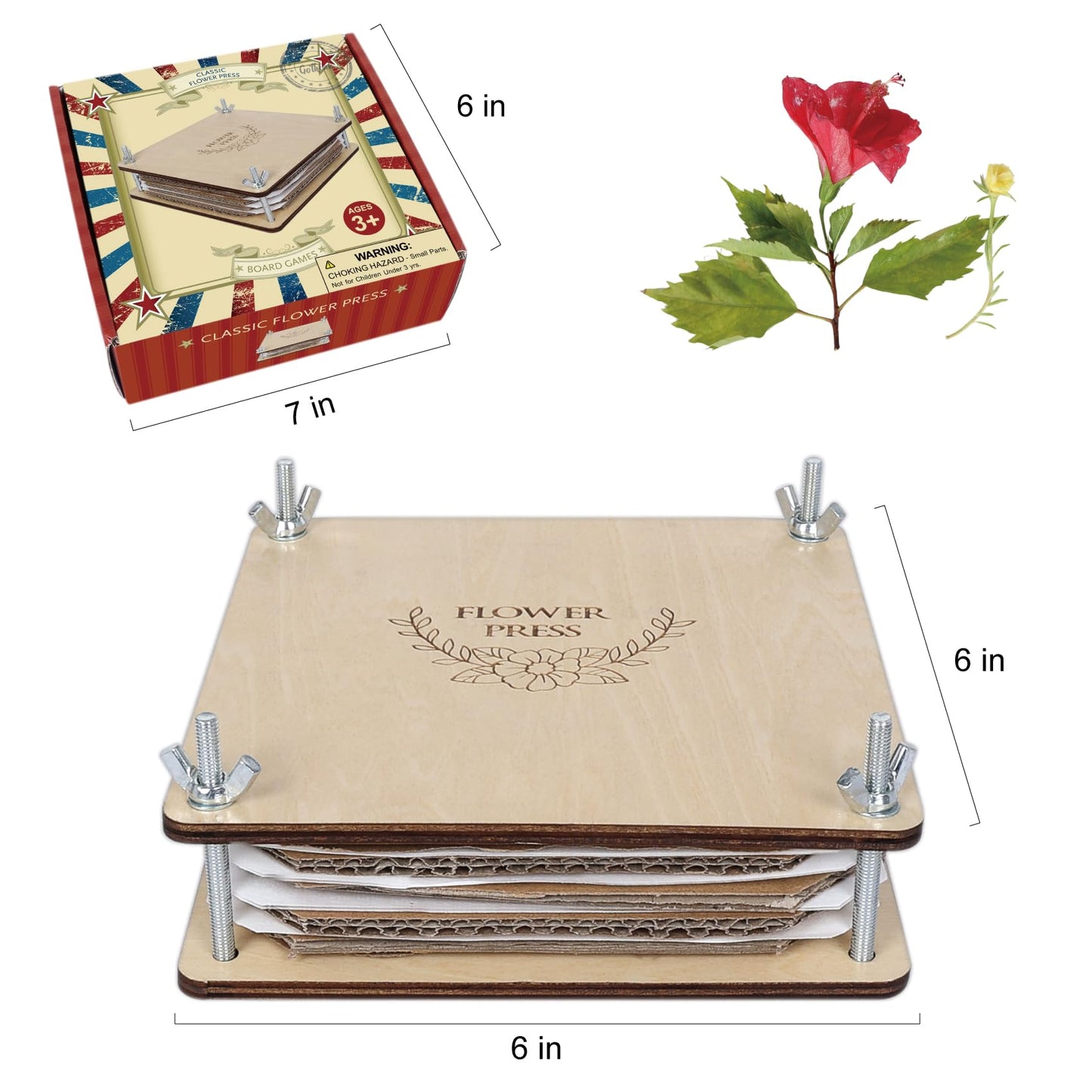 GOTHINK Flower Press Kit - 6 Layers, 6x6 Inches, DIY Dried Flowers & Leaves