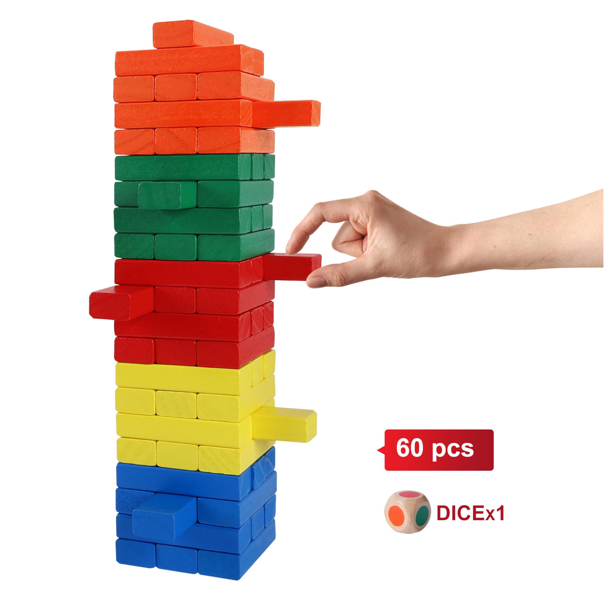 GOTHINK Wooden Blocks Stacking Game — 60 Pieces with Storage Box | Montessori Toy for Kids