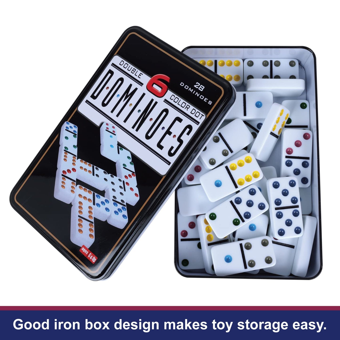 GOTHINK Double Six Dominoes Set with Tin Box – 28 Colorful Domino Tiles for 2-4 Players