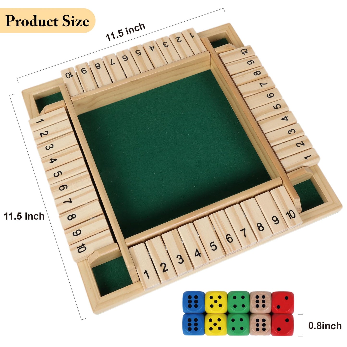 GOTHINK 1-4 Player Shut The Box Dice Game – 11.5-Inch Wooden Board | Family Math & Strategy
