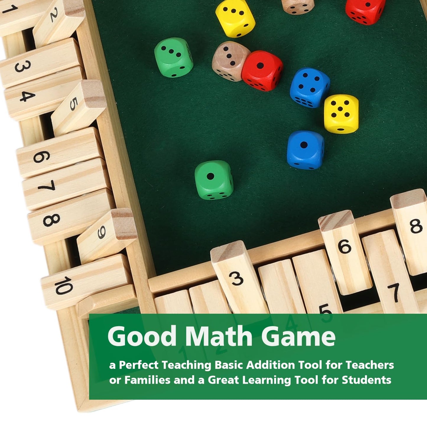GOTHINK 1-4 Player Shut The Box Dice Game – 11.5-Inch Wooden Board | Family Math & Strategy