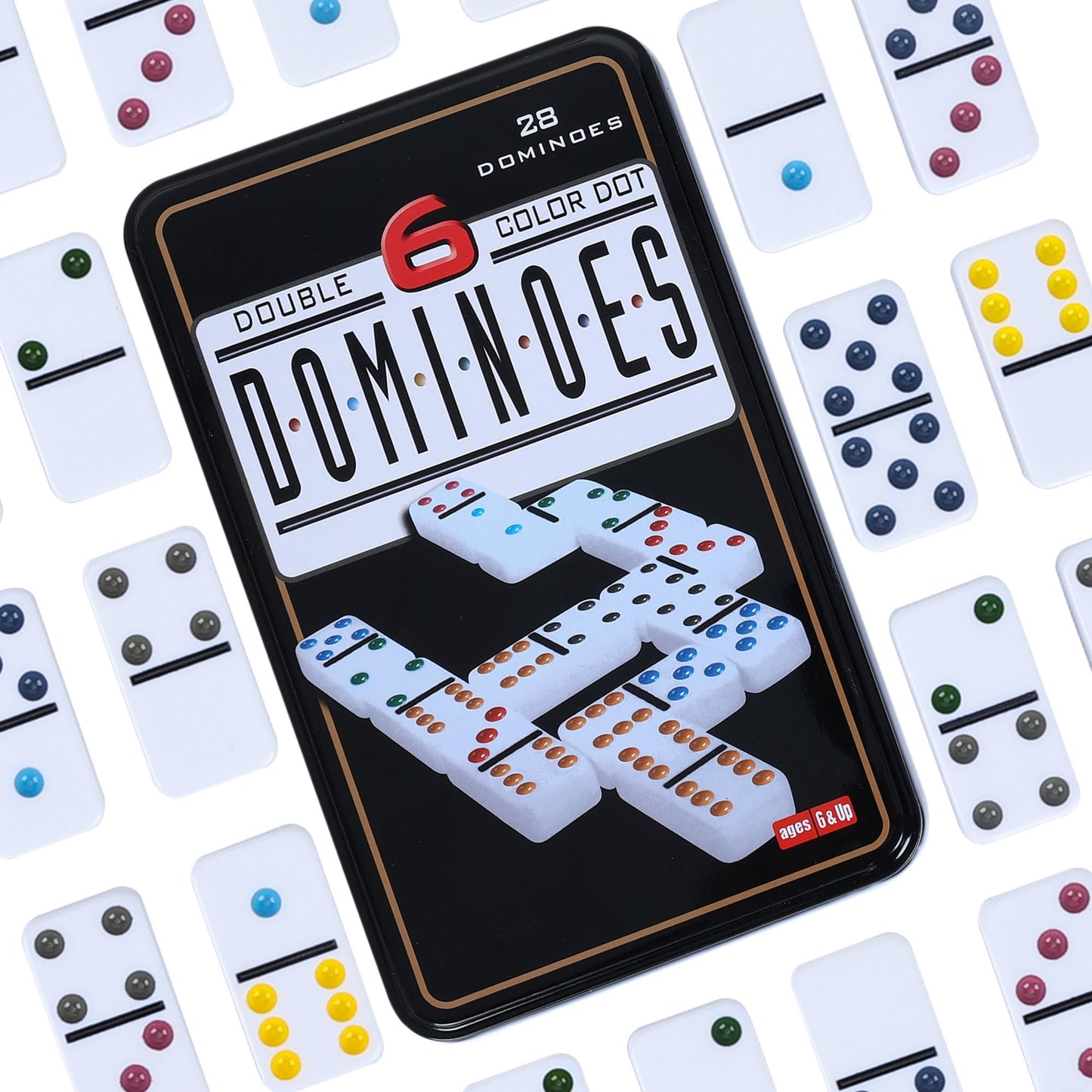 GOTHINK Double Six Dominoes Set with Tin Box – 28 Colorful Domino Tiles for 2-4 Players