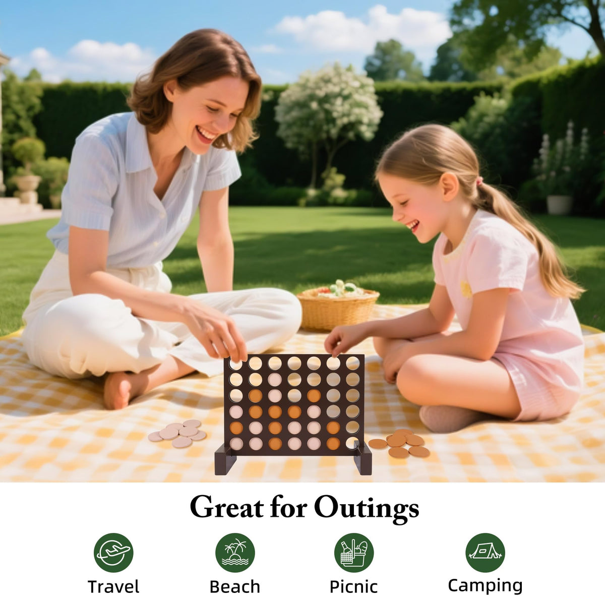 GOTHINK Wooden Four in a Row Game | Classic Strategy for Kids & Adults