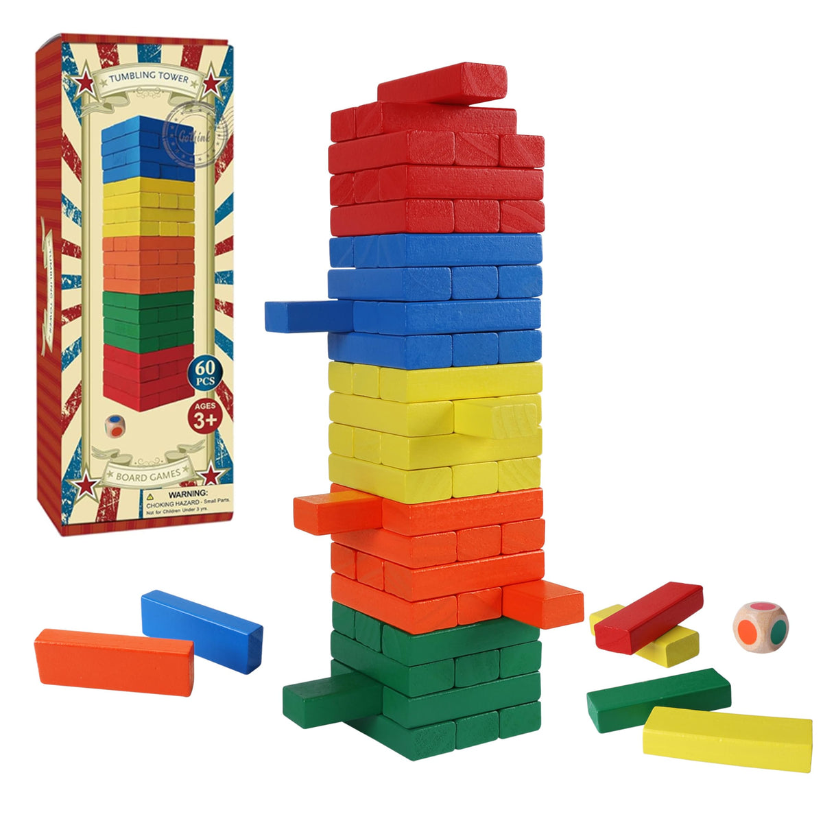 GOTHINK Wooden Blocks Stacking Game — 60 Pieces with Storage Box | Montessori Toy for Kids
