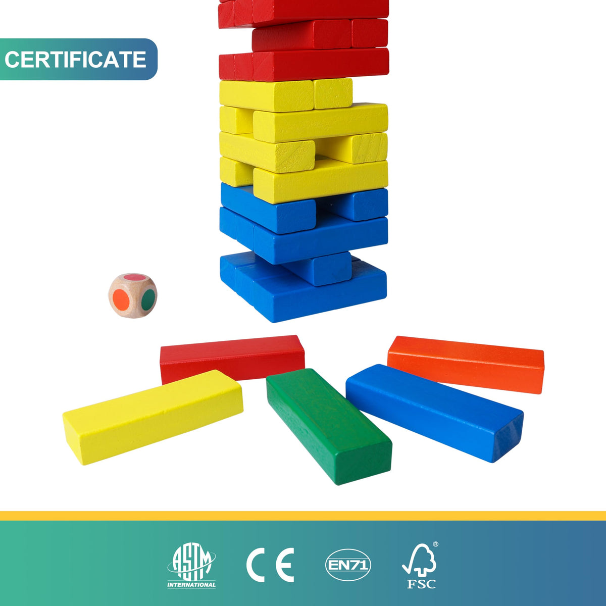 GOTHINK Wooden Blocks Stacking Game — 60 Pieces with Storage Box | Montessori Toy for Kids