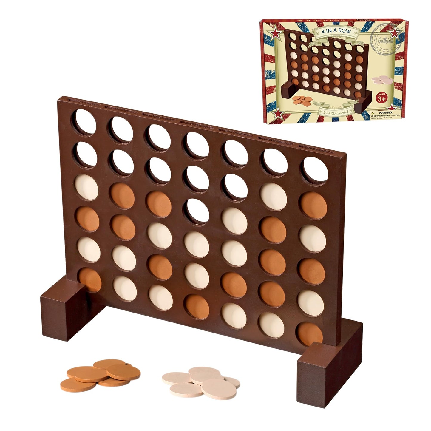GOTHINK Wooden Four in a Row Game | Classic Strategy for Kids & Adults