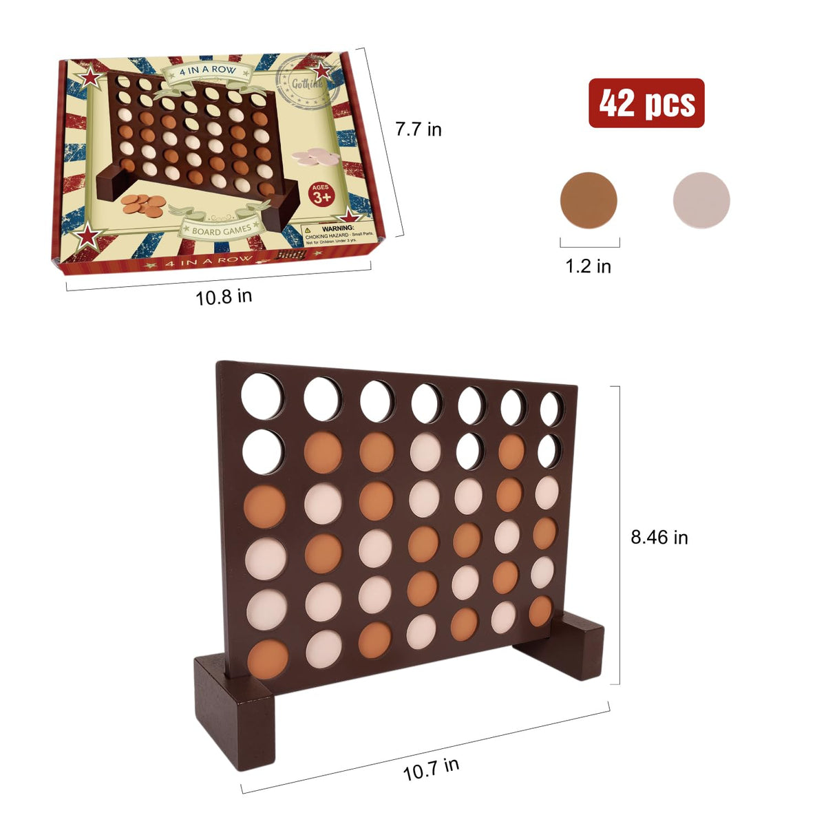 GOTHINK Wooden Four in a Row Game | Classic Strategy for Kids & Adults
