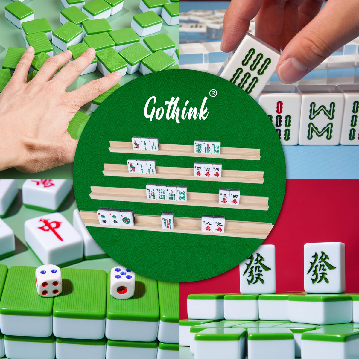GOTHINK 4-Pack Wooden Mahjong Tray Racks for Mahjong & Mexican Train
