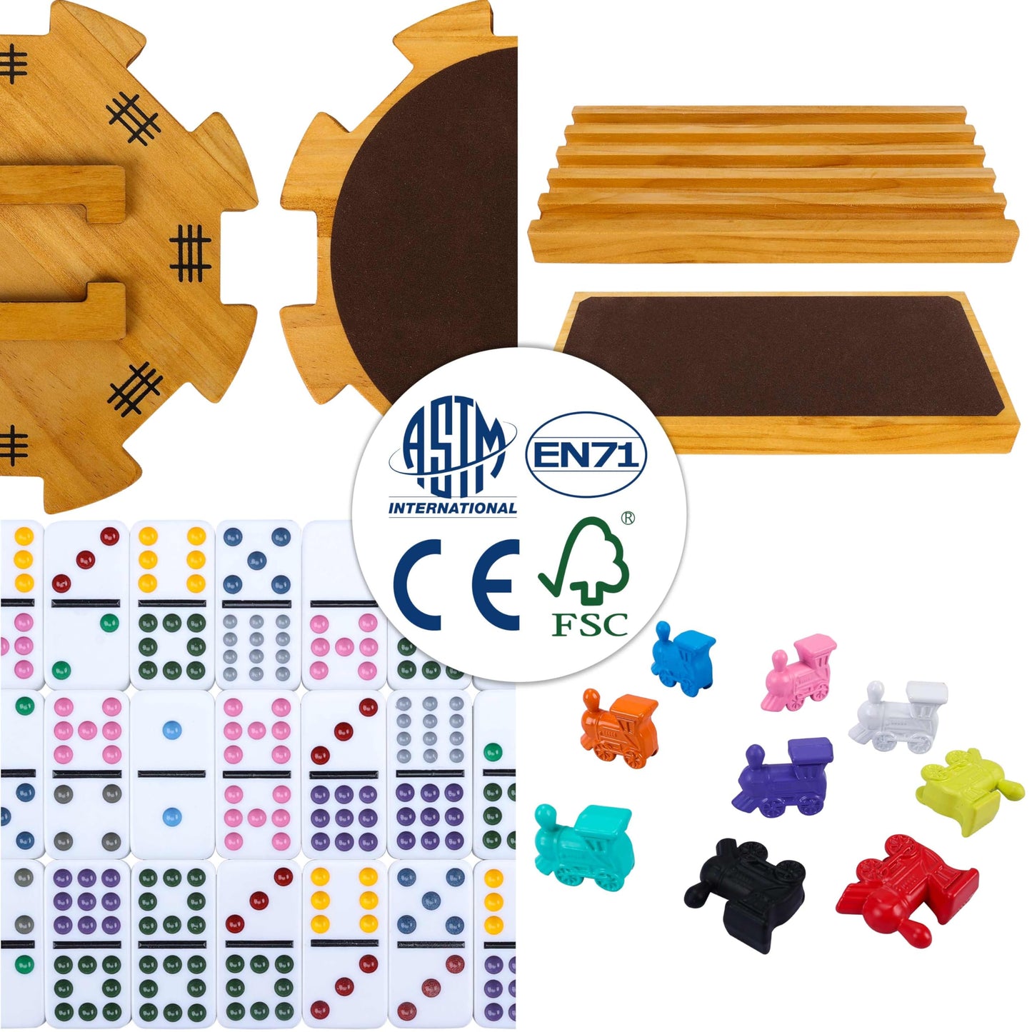 GOTHINK Mexican Train Dominoes Set – Double 12, Family Board Game with Trains, Racks & Wooden Case