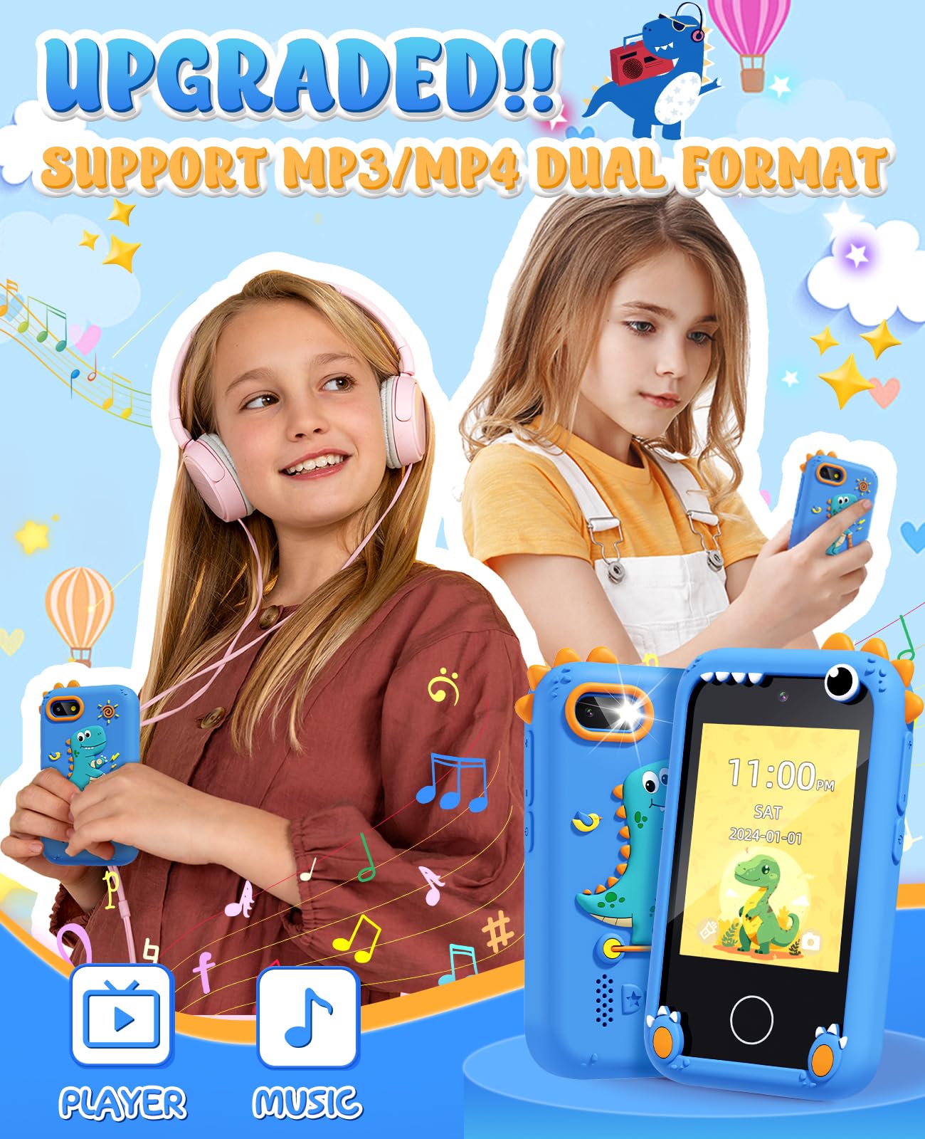 Gothwick Dinosaur Smartphone Toy for Kids 3-12 — Learning Games, Dual Cameras, 8GB Card
