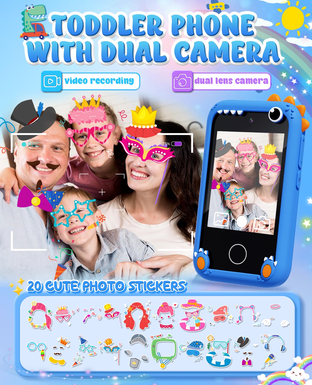 Gothwick Dinosaur Smartphone Toy for Kids 3-12 — Learning Games, Dual Cameras, 8GB Card