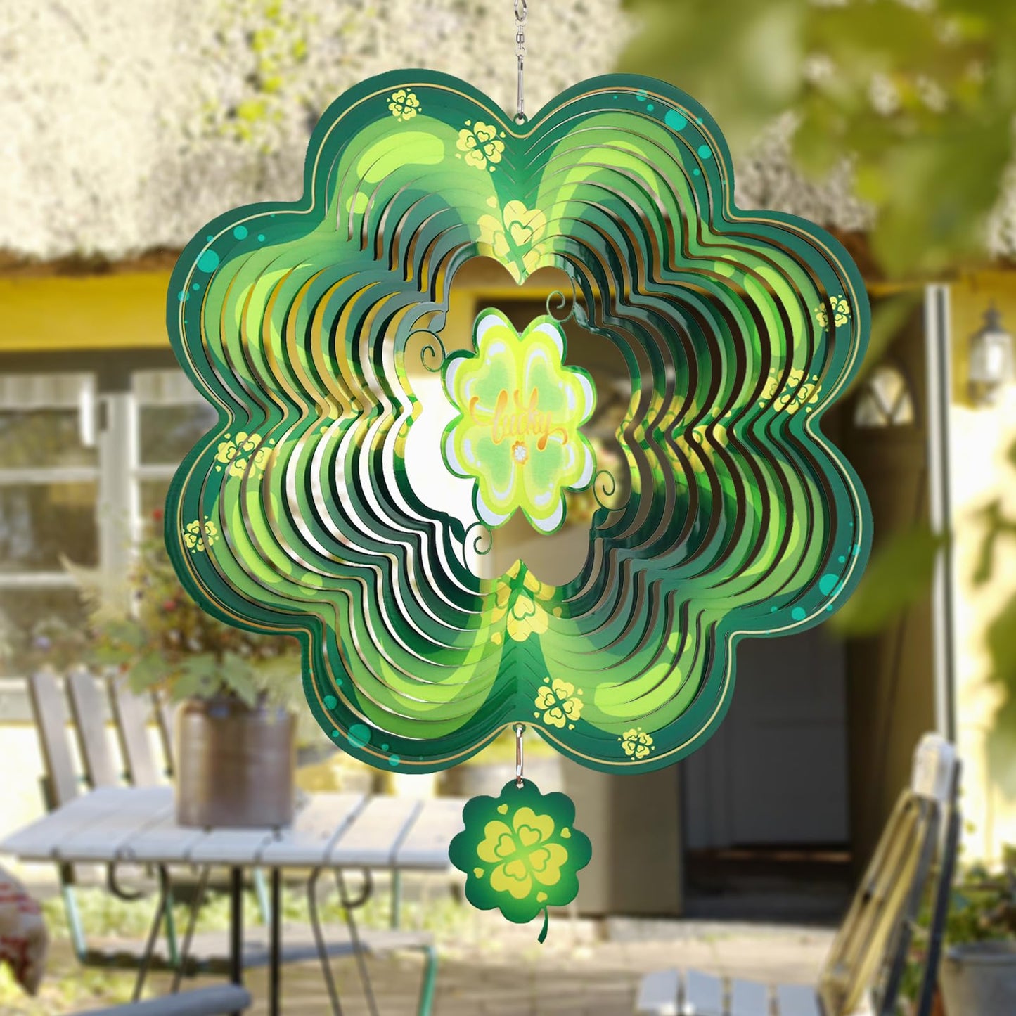 GOTOME Spring Shamrock Wind Spinner 12-Inch – St. Patrick's Day Garden Decor
