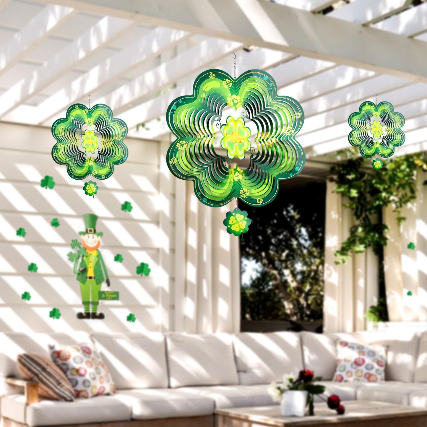 GOTOME Spring Shamrock Wind Spinner 12-Inch – St. Patrick's Day Garden Decor