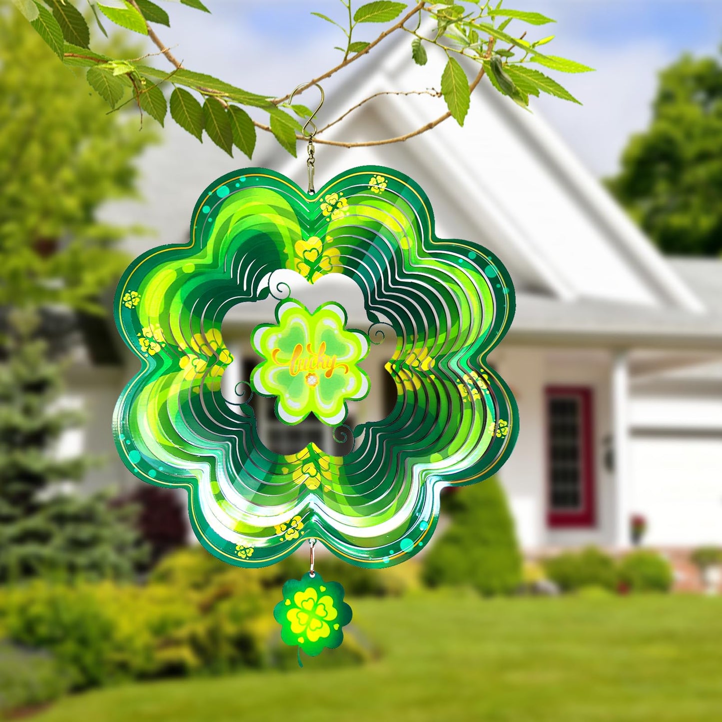 GOTOME Spring Shamrock Wind Spinner 12-Inch – St. Patrick's Day Garden Decor