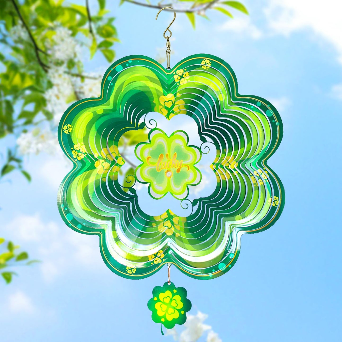 GOTOME Spring Shamrock Wind Spinner 12-Inch – St. Patrick's Day Garden Decor