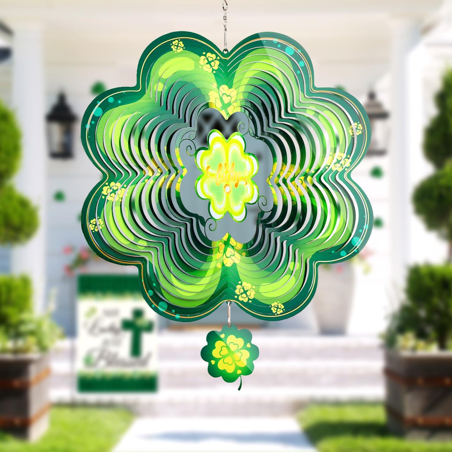 GOTOME Spring Shamrock Wind Spinner 12-Inch – St. Patrick's Day Garden Decor