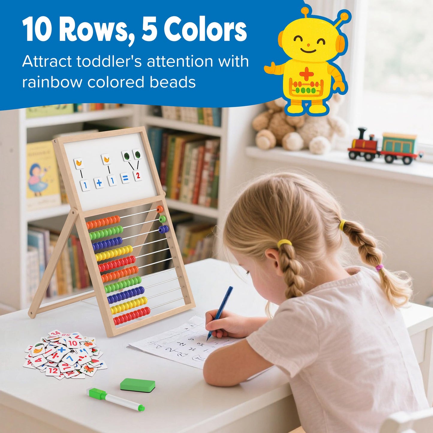 Gotoofun Wooden Abacus for Kids Math – Double-Sided Blackboard & Whiteboard, 308 Magnetic Cards + 100 Counting Sticks