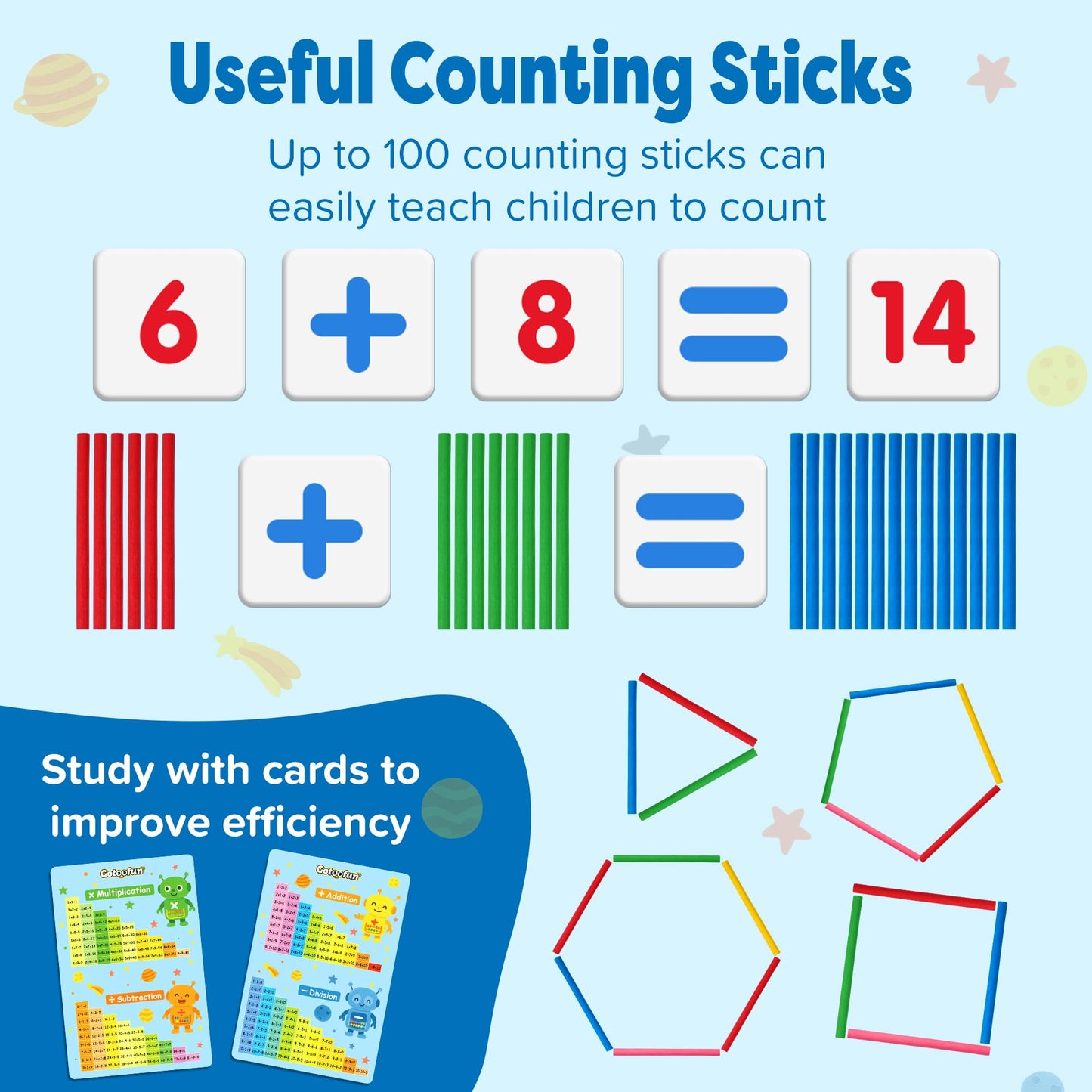 Gotoofun Wooden Abacus for Kids Math – Double-Sided Blackboard & Whiteboard, 308 Magnetic Cards + 100 Counting Sticks