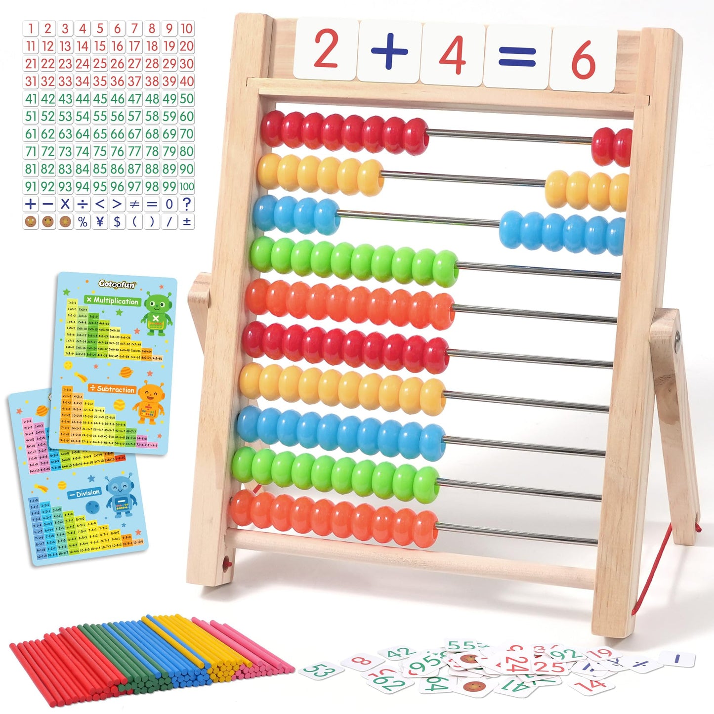 Gotoofun Wooden Abacus for Kids Math – Montessori Counting Toy for Toddlers & Preschool