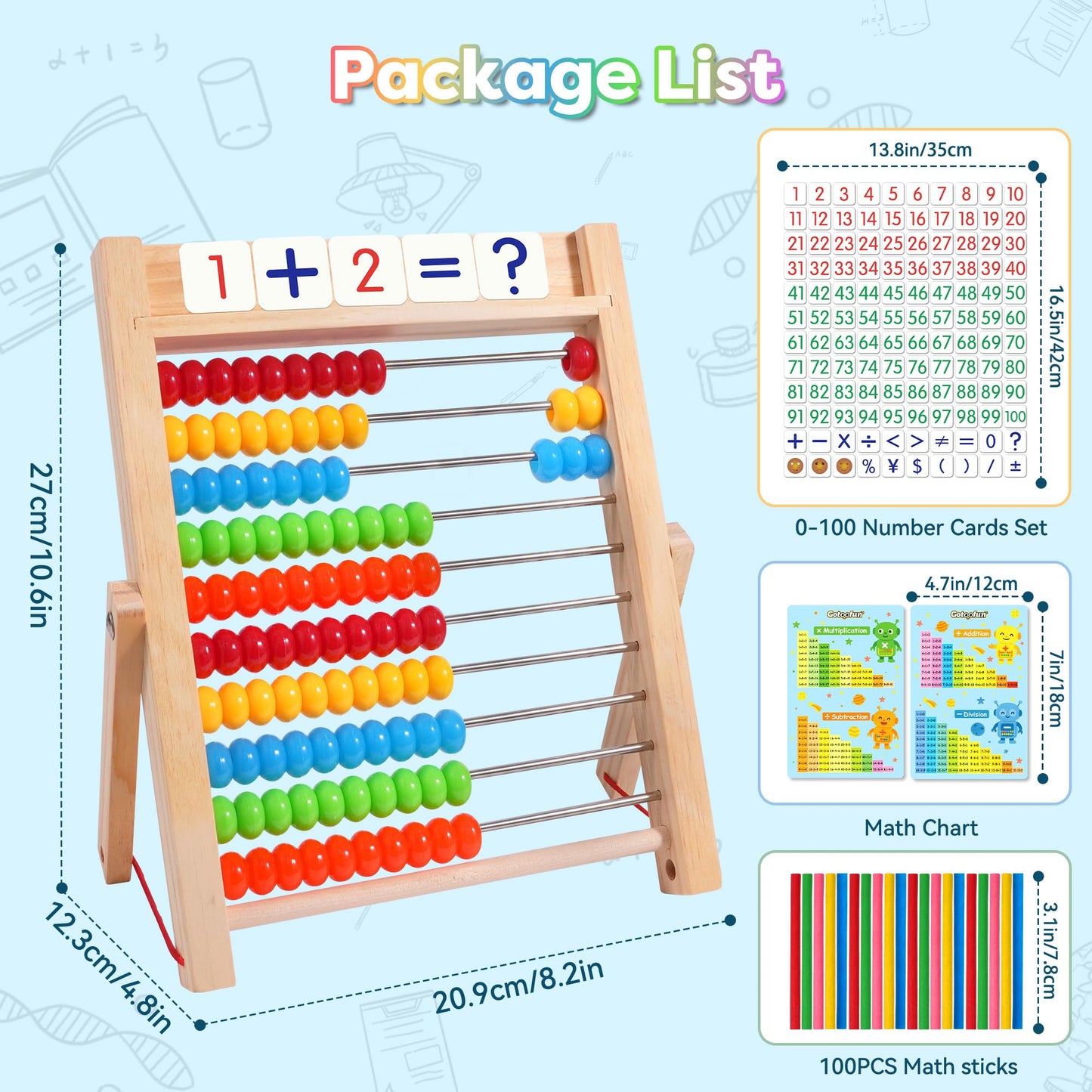 Gotoofun Wooden Abacus for Kids Math – Montessori Counting Toy for Toddlers & Preschool