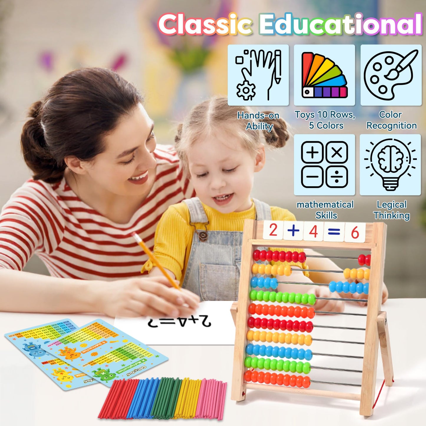 Gotoofun Wooden Abacus for Kids Math – Montessori Counting Toy for Toddlers & Preschool