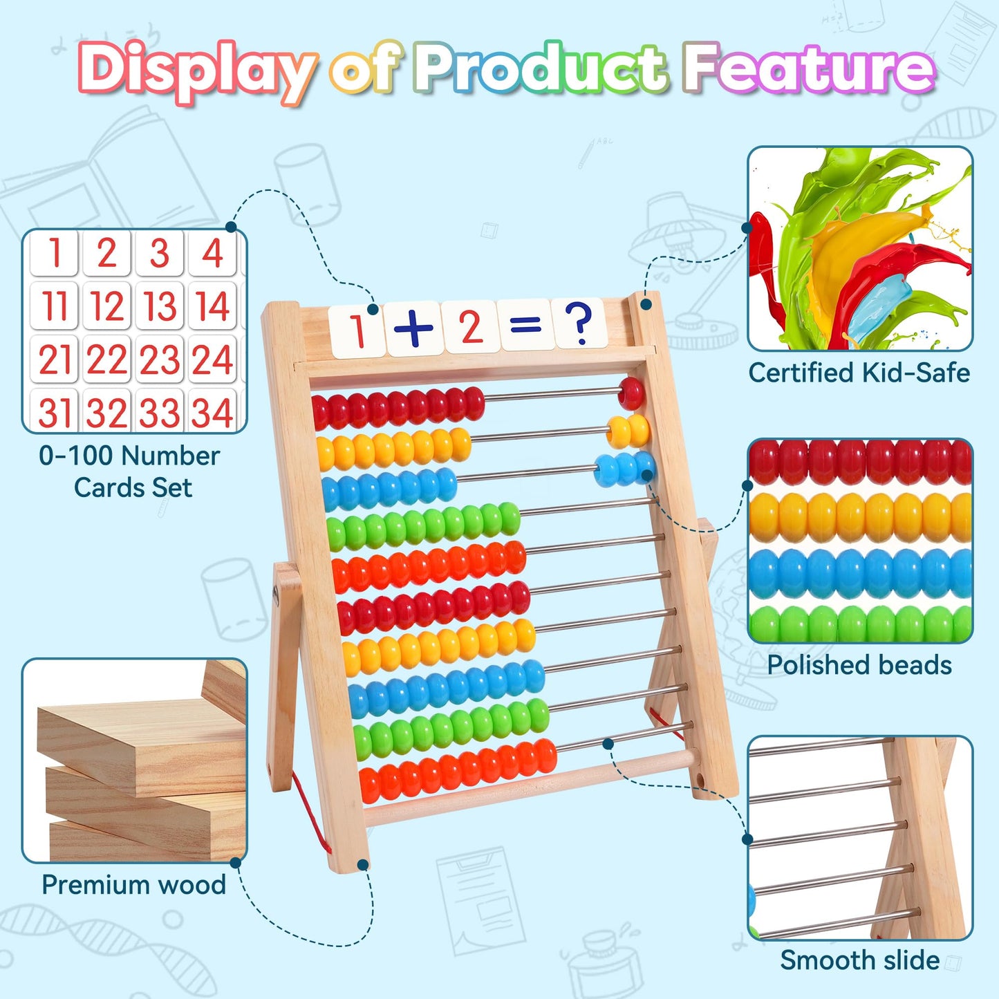 Gotoofun Wooden Abacus for Kids Math – Montessori Counting Toy for Toddlers & Preschool