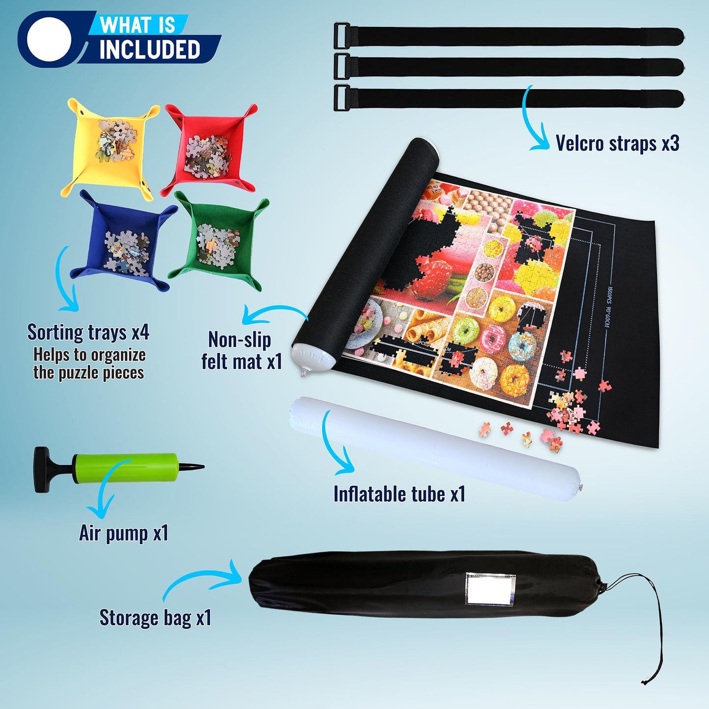 Gourbette Black 1500-Piece Jigsaw Puzzle Mat Roll Up | Portable Puzzle Board