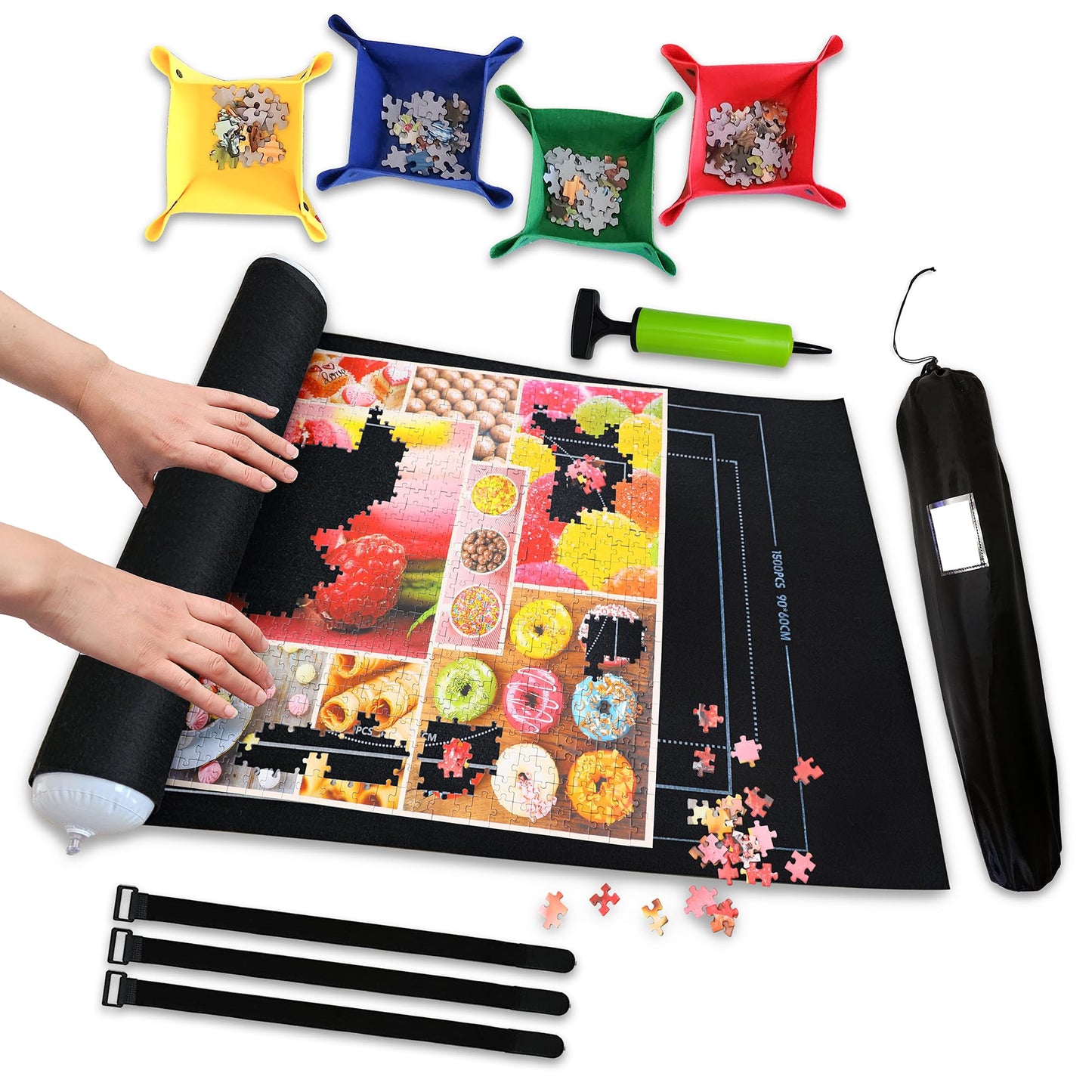 Gourbette Black 1500-Piece Jigsaw Puzzle Mat Roll Up | Portable Puzzle Board